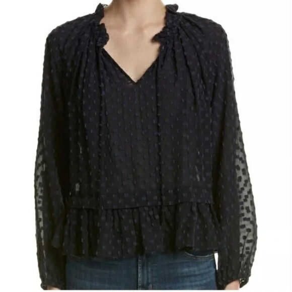 Rebecca Taylor Size 8  Top Blouse Black Peplum Peasant Shirt - Picture 1 of 10